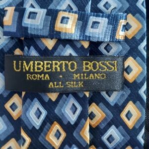 Umberto Bossi Roma Milano All Silk Men's Tie - Blue Geometric Bubble design